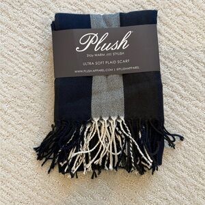 New Plush Apparel ultra soft plaid scarf navy charcoal and white